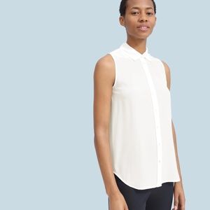 Everlane The Clean Silk Relaxed Sleeveless Shirt, white, 00